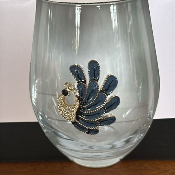 Rachel Zoe Crystal Embellished Peacock Stemless Wine Glasses! - Picture 3 of 10